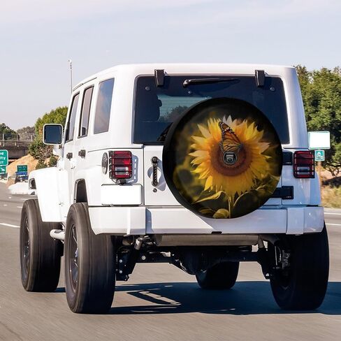 Foruidea Butterfly and Sunflower She is Sunshine Spare Tire Cover with Backup Camera Hole Wheel Tire Cover Fit Trailer, RV, SUV and Many Vehicle 17inch in Saudi Arabia