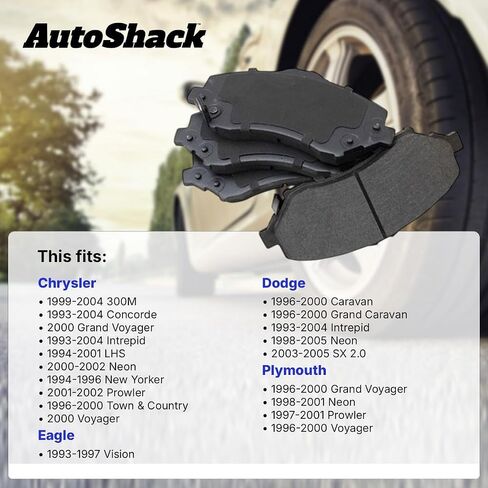 Autoshack Front Ceramic Brake Set Set Set Set Set Set Set Set Set Sing President Presengy لـ Chrysler Concorde Intrepid LHS 300M New Yorker Dodge Grand Caravan Plymouth Grand Voyager Eagle Vision SCD591 in Saudi Arabia