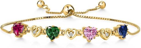 Gem Stone King 18K Yellow Gold Plated Silver Multi-Color Multi and White Lab Grown Diamond Bracelet For Women (3.24Cttw, Gemstone, Heart Shape 6X6MM, Fully Adjustable Up to 9 Inches) in Saudi Arabia