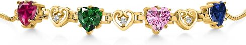 Gem Stone King 18K Yellow Gold Plated Silver Multi-Color Multi and White Lab Grown Diamond Bracelet For Women (3.24Cttw, Gemstone, Heart Shape 6X6MM, Fully Adjustable Up to 9 Inches) in Saudi Arabia