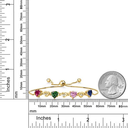 Gem Stone King 18K Yellow Gold Plated Silver Multi-Color Multi and White Lab Grown Diamond Bracelet For Women (3.24Cttw, Gemstone, Heart Shape 6X6MM, Fully Adjustable Up to 9 Inches) in Saudi Arabia
