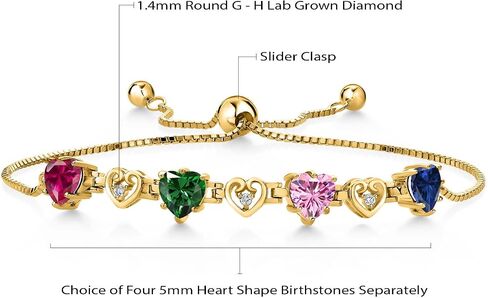 Gem Stone King 18K Yellow Gold Plated Silver Multi-Color Multi and White Lab Grown Diamond Bracelet For Women (3.24Cttw, Gemstone, Heart Shape 6X6MM, Fully Adjustable Up to 9 Inches) in Saudi Arabia
