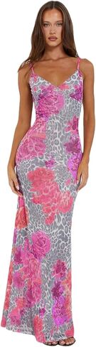 Women Spaghetti Strap Satin Dresses Backless Hollow Casual Boho V Neck Dress Flowy Dress in Kuwait