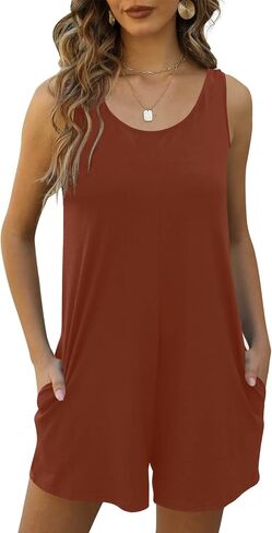 Womens Summer Casual Loose Tank Romper Sleeveless Crewneck Jumpsuit Shorts Romper with Pockets Outfits 2025 in Saudi Arabia