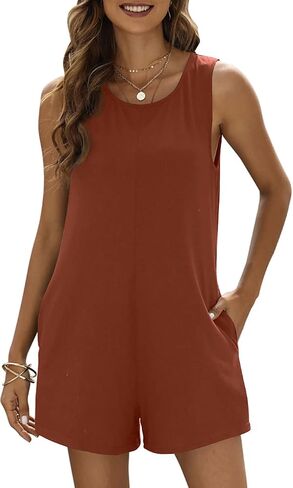 Womens Summer Casual Loose Tank Romper Sleeveless Crewneck Jumpsuit Shorts Romper with Pockets Outfits 2025 in Saudi Arabia