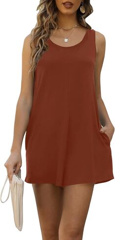 Womens Summer Casual Loose Tank Romper Sleeveless Crewneck Jumpsuit Shorts Romper with Pockets Outfits 2025 in Saudi Arabia
