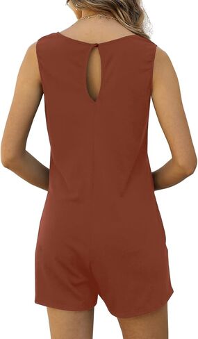 Womens Summer Casual Loose Tank Romper Sleeveless Crewneck Jumpsuit Shorts Romper with Pockets Outfits 2025 in Saudi Arabia