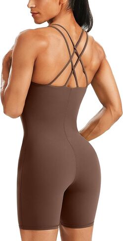 Unthewe Women's Criss Cross Back Workout Romper Athletic One Piece Bodysuit Yoga Shorts Jumpsuits Padded in Saudi Arabia