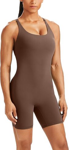 Unthewe Women's Criss Cross Back Workout Romper Athletic One Piece Bodysuit Yoga Shorts Jumpsuits Padded in Saudi Arabia