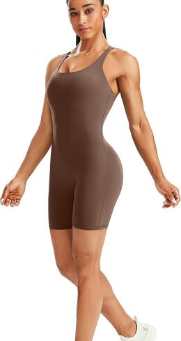 Unthewe Women's Criss Cross Back Workout Romper Athletic One Piece Bodysuit Yoga Shorts Jumpsuits Padded in Saudi Arabia