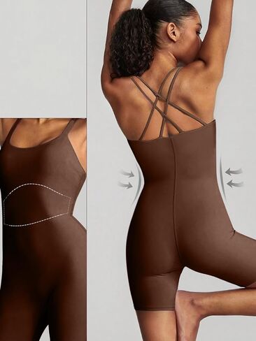 Unthewe Women's Criss Cross Back Workout Romper Athletic One Piece Bodysuit Yoga Shorts Jumpsuits Padded in Saudi Arabia