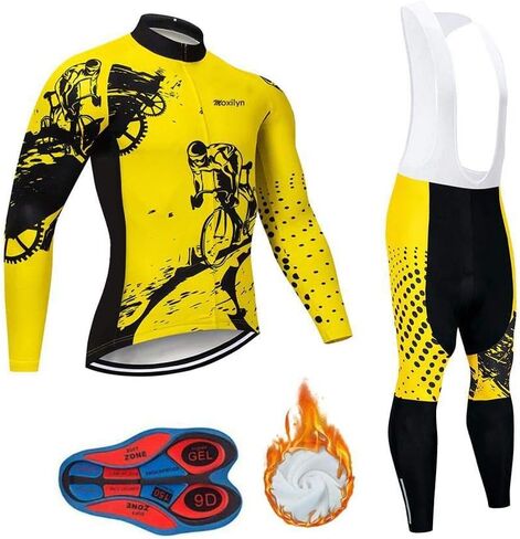 Men Cycling Clothing Set Winter Long Sleeve Jacket Bike Jersey Kit Plus Velvet Riding Clothes + Cycling Pants with 20D Pad in Kuwait