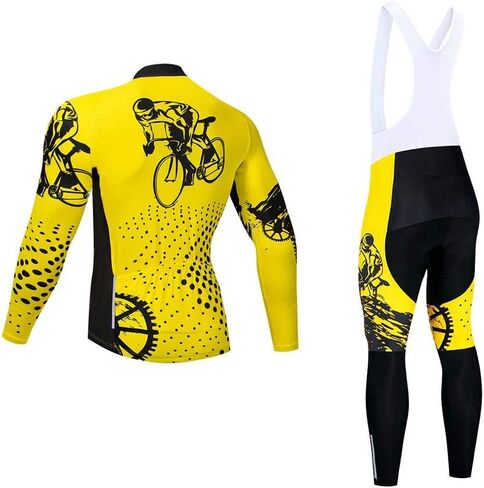Men Cycling Clothing Set Winter Long Sleeve Jacket Bike Jersey Kit Plus Velvet Riding Clothes + Cycling Pants with 20D Pad in Kuwait