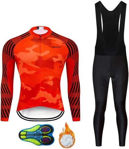 Men Cycling Clothing Set Winter Long Sleeve Jacket Bike Jersey Kit Plus Velvet Riding Clothes + Cycling Pants with 20D Pad in Kuwait