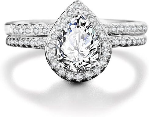 Two-in-One Wedding Rings set Pear Cut Cubic Zirconia White/Rose Gold Plated Promise Ring Teardrop Stacking Engagement Rings Wedding Bands for Women Size 5-10 in Saudi Arabia
