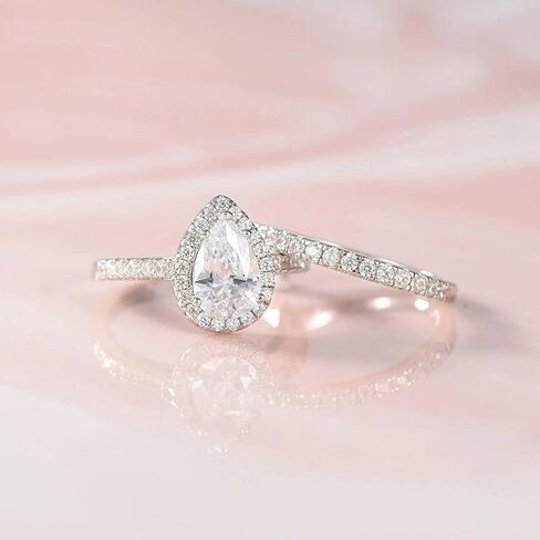 Two-in-One Wedding Rings set Pear Cut Cubic Zirconia White/Rose Gold Plated Promise Ring Teardrop Stacking Engagement Rings Wedding Bands for Women Size 5-10 in Saudi Arabia
