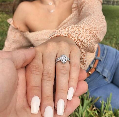 Two-in-One Wedding Rings set Pear Cut Cubic Zirconia White/Rose Gold Plated Promise Ring Teardrop Stacking Engagement Rings Wedding Bands for Women Size 5-10 in Saudi Arabia
