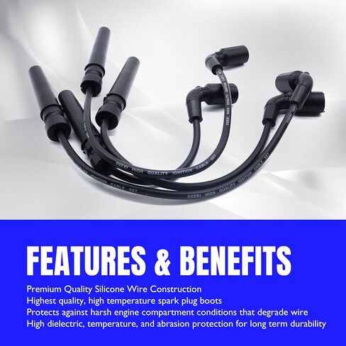 55400 Ignition Spark Slug Wires مجموعة من 4 متوافقة مع شيفروليه أفيو 2004-2018 ، AVEO5 2006-2008 ، Daewoo Lanos 1999-2002 ، Pontiac Wave 2005-2008 ، Wave5 2005-2007 ، Suzuki Swift+ 2004-2007 in Saudi Arabia