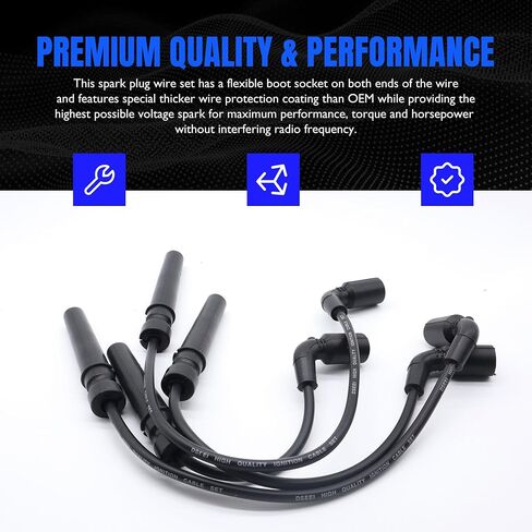 55400 Ignition Spark Slug Wires مجموعة من 4 متوافقة مع شيفروليه أفيو 2004-2018 ، AVEO5 2006-2008 ، Daewoo Lanos 1999-2002 ، Pontiac Wave 2005-2008 ، Wave5 2005-2007 ، Suzuki Swift+ 2004-2007 in Saudi Arabia
