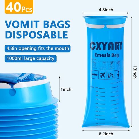 100 Pack Vomit Bags Disposable, 1000ml Emesis Bags, Portable Throw Up Puke Nausea Bag for Pregnant Women, Leak Resistant for Car and Travel Motion Sickness in Kuwait