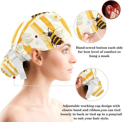 Working Cap + Hair Tie Bouffant Caps Tie Back Hat with Sweatband Scrub Hat Bee Turban Cap in Saudi Arabia