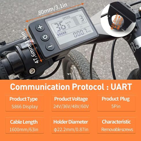 Ebike Sine Wave Controller 26a متوافق مع 24V 36V 48V مع S866 LCD Display/Thumb Thumb و PAS للملحقات ... (3MO 26A-S866-130X) in Kuwait