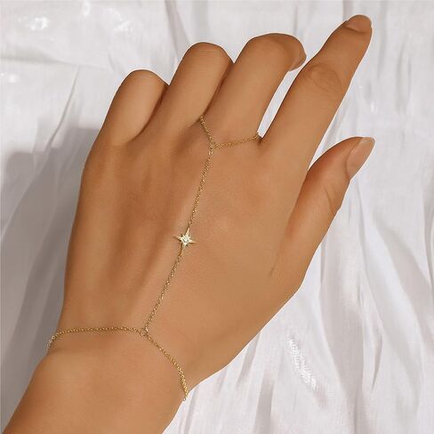 Diamond Gold Bracelet Rings Hand Chain for Women, 925 Sterling Silver White CZ Heart Finger 14k Gold Plated Dainty Trendy Layered Stackable Link Chain Ring Bracelet Body Summer Jewelry Christmas Wedding Gift in Saudi Arabia