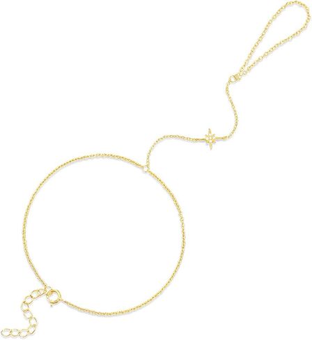 Diamond Gold Bracelet Rings Hand Chain for Women, 925 Sterling Silver White CZ Heart Finger 14k Gold Plated Dainty Trendy Layered Stackable Link Chain Ring Bracelet Body Summer Jewelry Christmas Wedding Gift in Saudi Arabia