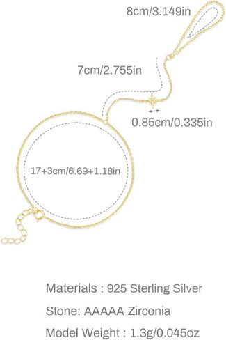 Diamond Gold Bracelet Rings Hand Chain for Women, 925 Sterling Silver White CZ Heart Finger 14k Gold Plated Dainty Trendy Layered Stackable Link Chain Ring Bracelet Body Summer Jewelry Christmas Wedding Gift in Saudi Arabia