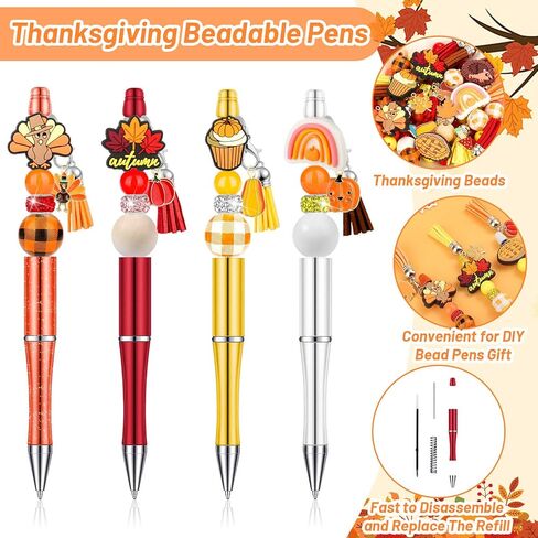 220 Pcs Christmas Beaded Pens Bulk,22 Sets Christmas Pens Bulk with Christmas Focal Beads, Silicone Beads, Christmas Charms and Tassels, DIY Beadable Pens Gift for Office School Students in Saudi Arabia