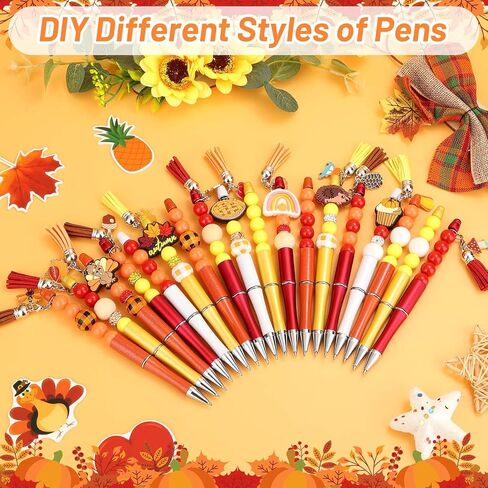 220 Pcs Christmas Beaded Pens Bulk,22 Sets Christmas Pens Bulk with Christmas Focal Beads, Silicone Beads, Christmas Charms and Tassels, DIY Beadable Pens Gift for Office School Students in Saudi Arabia