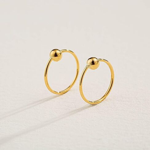 FANCIME 18K Rose Yellow Solid Gold Hoop Earrings Minimalist 3mm Bead Endless Extra Small Mini Sleeper Hoop Earrings Fine Jewelry Gifts for Women,11mm Diameter in Saudi Arabia
