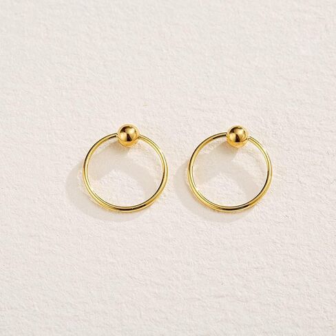 FANCIME 18K Rose Yellow Solid Gold Hoop Earrings Minimalist 3mm Bead Endless Extra Small Mini Sleeper Hoop Earrings Fine Jewelry Gifts for Women,11mm Diameter in Saudi Arabia