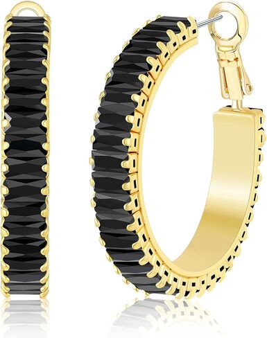 Lourny Gold Crystal Hoop Earrings for Women Trendy, 18K Gold Plated Chunky Big Cubic Zirconia Earrings Hypoallergenic Thick Earrings in Kuwait