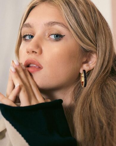 Lourny Gold Crystal Hoop Earrings for Women Trendy, 18K Gold Plated Chunky Big Cubic Zirconia Earrings Hypoallergenic Thick Earrings in Kuwait