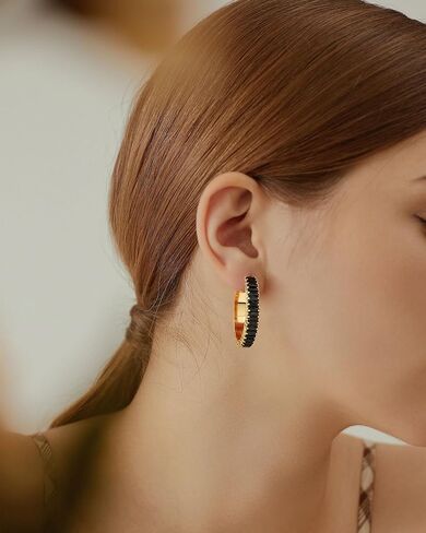 Lourny Gold Crystal Hoop Earrings for Women Trendy, 18K Gold Plated Chunky Big Cubic Zirconia Earrings Hypoallergenic Thick Earrings in Kuwait