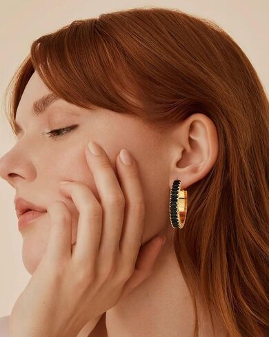 Lourny Gold Crystal Hoop Earrings for Women Trendy, 18K Gold Plated Chunky Big Cubic Zirconia Earrings Hypoallergenic Thick Earrings in Kuwait