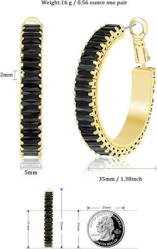 Lourny Gold Crystal Hoop Earrings for Women Trendy, 18K Gold Plated Chunky Big Cubic Zirconia Earrings Hypoallergenic Thick Earrings in Kuwait
