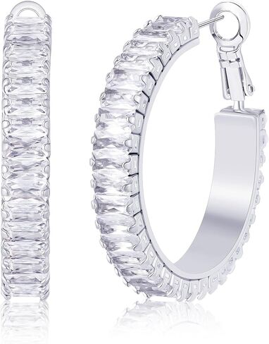 Lourny Gold Crystal Hoop Earrings for Women Trendy, 18K Gold Plated Chunky Big Cubic Zirconia Earrings Hypoallergenic Thick Earrings in Kuwait