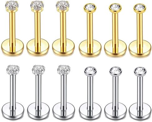 Gnoliew 18G 316L Stainless Steel Labret Monroe Lip Ring Studs Cartilage Helix Tragus Conch Daith Nose Piercing Jewelry(8mm 18G 16Pcs) in Kuwait