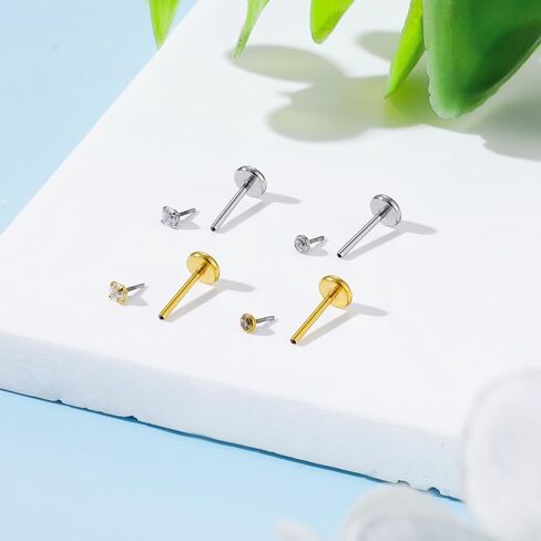 Gnoliew 18G 316L Stainless Steel Labret Monroe Lip Ring Studs Cartilage Helix Tragus Conch Daith Nose Piercing Jewelry(8mm 18G 16Pcs) in Kuwait