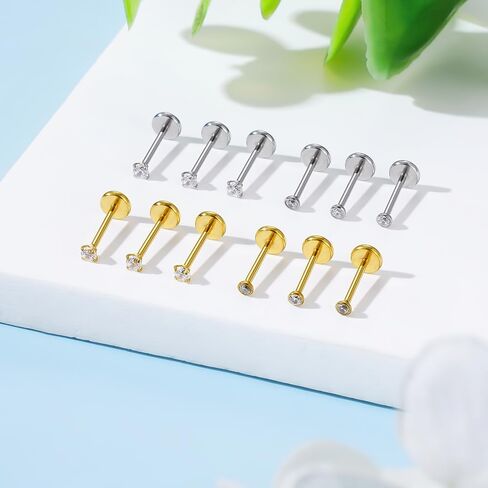 Gnoliew 18G 316L Stainless Steel Labret Monroe Lip Ring Studs Cartilage Helix Tragus Conch Daith Nose Piercing Jewelry(8mm 18G 16Pcs) in Kuwait