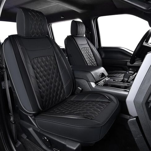 F150 Faux Leather Seat Covers, fit for 2015-2025 F150 SuperCrew, and 2017-2025 F250 F350 F450 Super Duty Crew Cab(Full Set, Black) in Saudi Arabia