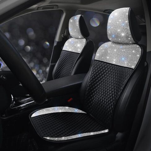 Sparkly Rhinestone PU Leather Car Seat Covers Front Seats Shining Diamond Auto Seat Protectors Crystal Glitter Auto Seat Cushion Pad Mat for Most Vehicles Bling Car Accessories Red 2 Seats in Kuwait