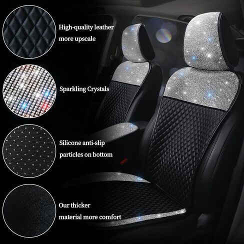 Sparkly Rhinestone PU Leather Car Seat Covers Front Seats Shining Diamond Auto Seat Protectors Crystal Glitter Auto Seat Cushion Pad Mat for Most Vehicles Bling Car Accessories Red 2 Seats in Kuwait