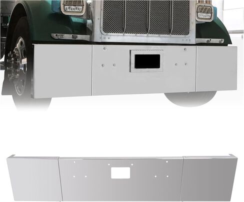 KUAFU 20" Front Bumper Assembly Compatible with 1987-2007 Peterbilt 357, 378, 379 Square Bumper W/Boxed End, Mounting & Tow Holes Without Fog Light Holes Steel Chrome 3PCS in Saudi Arabia