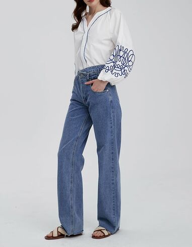 Kedera Women's Casual Floral Embroidered V Neck Blouses Boho Long Balloon Sleeve Mexican Shirts Loose Summer Fall Tops 2025 in Saudi Arabia