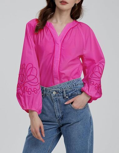 Kedera للسيدات الأزهار غير الرسمية V Blouses Buho Boho Long Balloon Sleeve Mexican Mexican Tops Summer Fall Tops 2025 in Saudi Arabia