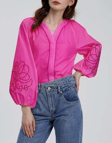 Kedera للسيدات الأزهار غير الرسمية V Blouses Buho Boho Long Balloon Sleeve Mexican Mexican Tops Summer Fall Tops 2025 in Saudi Arabia