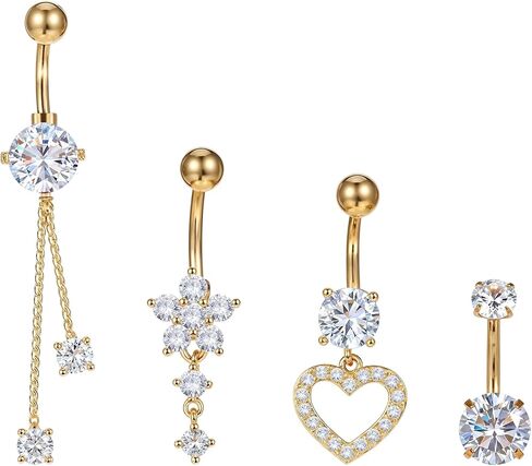 4Pcs Sterling Silver Belly Button Ring, 14G Silver Stainless Steel Belly Button Piercing Jewelry Heart Elegant Butterfly Bow Flower Navel Belly Rings for Women Men in Saudi Arabia